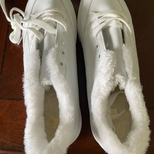 White fur lined sneakers